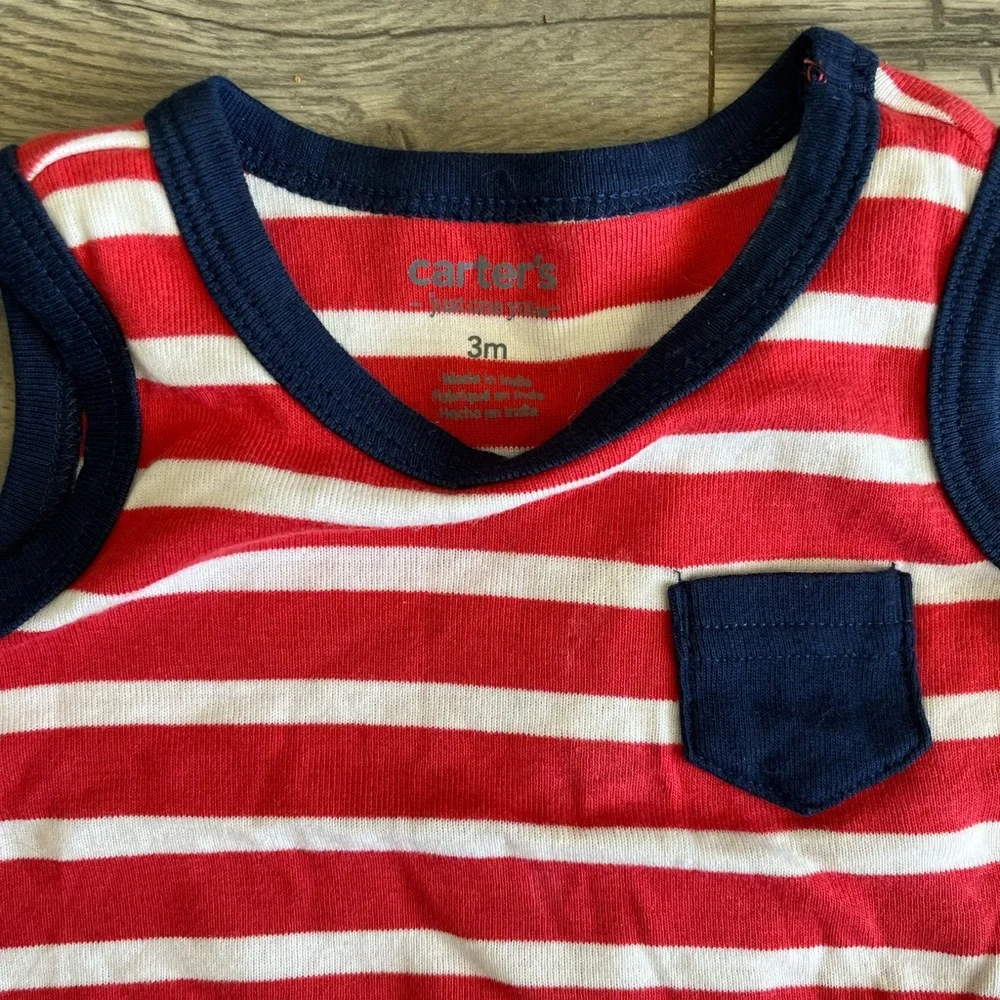 Carter’s Just One You Tank Top Shorts Baby Boy Summer Outfit Stripes 4th of July - Picture 4 of 5